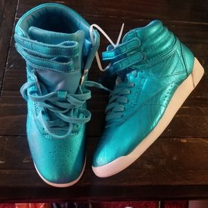 Metallic blue  high top reeboks